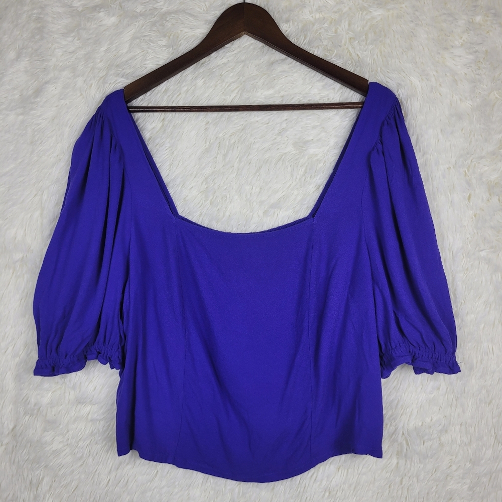 Eloquii Cobalt Blue Puff Sleeve Cropped‎ Blouse Size 20 Cottage